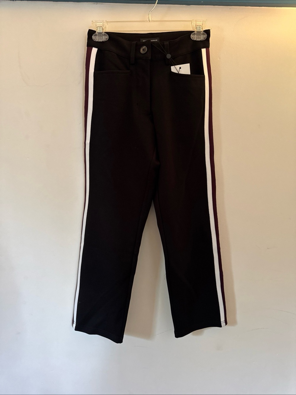 Universal Standard Black Ponte Pants White/Maroon Stripe 4XS NWT